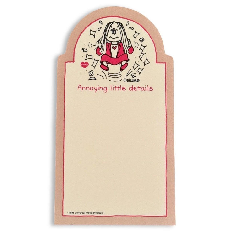 Cathy Comic Strip Vintage Annoying Little Details Notepad Pink 1982 Collectible